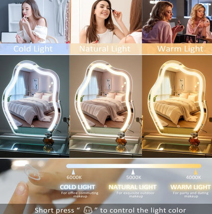 Vanity Makeup Cloud LED Mirror With Lights Strip Smart Control Wall Mount Decor Glass Hanging Removable